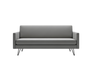 Modern gray fabric sofa with clean lines and minimalist design isolated on transparent background
