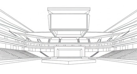 Wireframe of a Modern Sports Stadium with a Large Scoreboard.