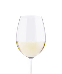 Clear glass wine glass filled with white wine ready for tasting