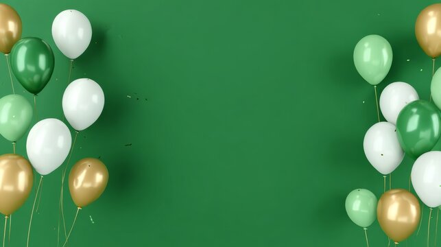 Green birthday celebration template with bright green background colorful balloons festive party decoration design for greeting card invitation or celebration banner - Powered by Adobe