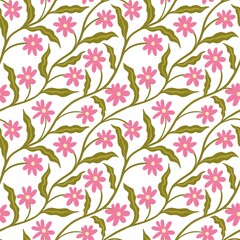 Seamless pattern white flower with leaves	