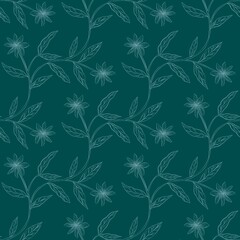 Seamless pattern white flower with leaves	