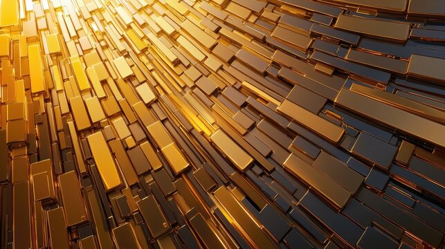 A 3D rendered image of abstract geometric blocks with light and shadow, creating a modern and dynamic composition.