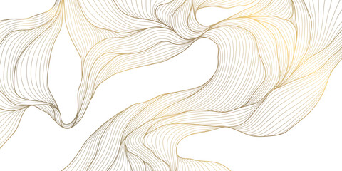 Elegant abstract vector background, golden wave lines, smooth gradient, flowing geometric curves, Japanese aesthetics. Luxury cards, award ribbons, modern banner, premium pattern.