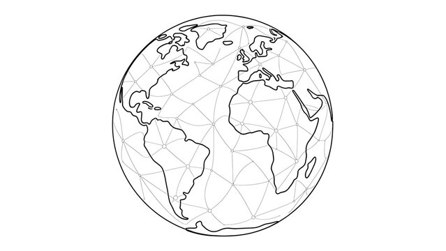 Global network connection line art illustration of planet earth map concept