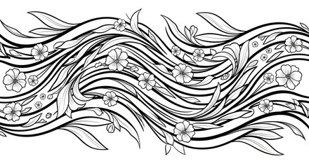 Abstract floral pattern featuring flowing lines and delicate flowers, suitable for design use