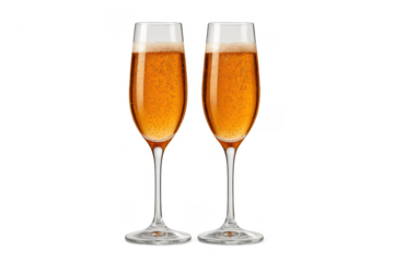Two glasses sparkling golden champagne cheers celebrating new year transparent background