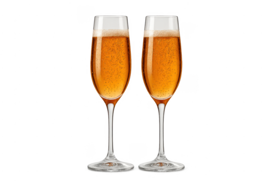 Two glasses sparkling golden champagne cheers celebrating new year transparent background