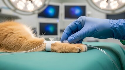 Veterinarian administering anesthesia to a cat before surgery.