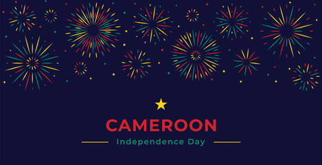Cameroon Independence day banner. January 01 background with flag color fireworks and typography. Vector illustration for card web print