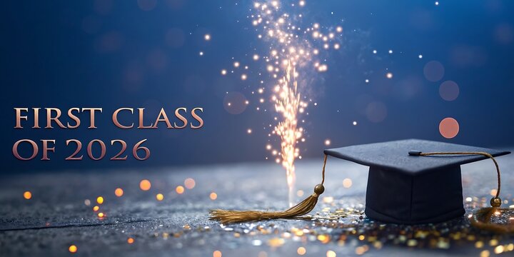 Celebrate the graduating class of 2026 with sparklers and a graduation cap