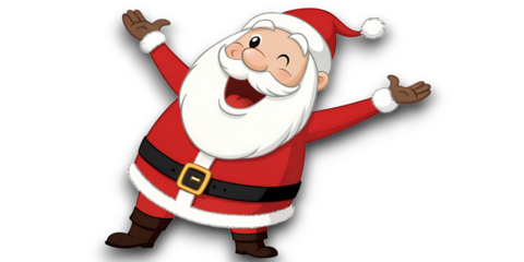 Joyful santa claus with arms raised in celebration spreading holiday cheer and festive spirit on a black background