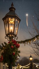 Christmas Lamp and Shooting Star Background