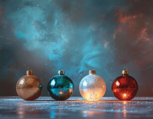 christmas balls on red background