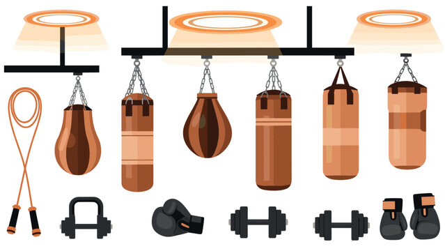Boxing and fitness equipment collection for training and workout design