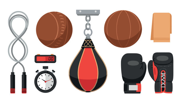 Boxing training equipment set with gloves, speed bag, and jump rope for fitness and exercise design