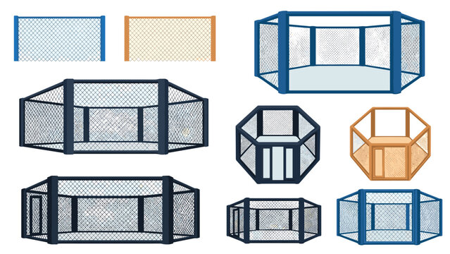 Variety of cage designs for sports and security with wire mesh panels in different geometric shapes for versatile applications
