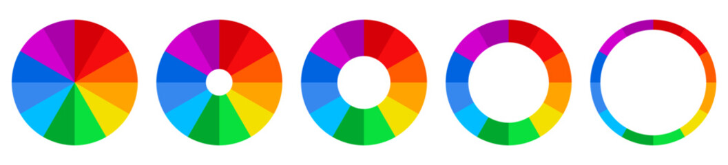 Fototapeta premium Color palette set, colors chart diagrams, rainbow multicolored round element, color wheel spectrum - vector