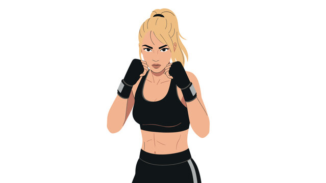 Confident female boxer in fighting stance illustration for fitness and empowerment design - Powered by Adobe