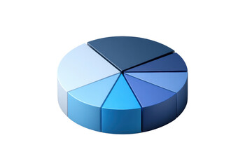 Obraz premium 3 D Isometric Pie Chart Segments in Shades of Blue on Black diagram data, Isolated On White Background, Png Transparent
