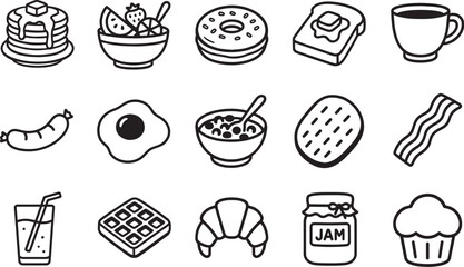 A delightful ensemble of meticulously rendered breakfast illustrations, inviting you to savour a diverse array of culinary delights, artfully designed with simple elegance.