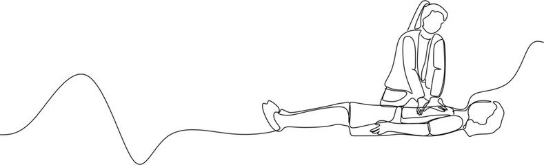 Continuous Line Drawing of Woman Performing CPR on Man