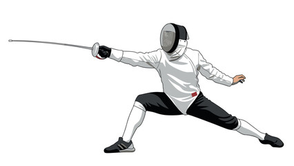 Dynamic fencing illustration with athlete performing lunge pose