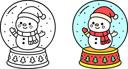 Coloring pages of a christmas bear in a snow globe holiday fun for kids art activity festive environment joyful scene creative concept