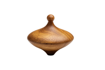 Wooden spinning top toy with smooth curves and wood grain detail image