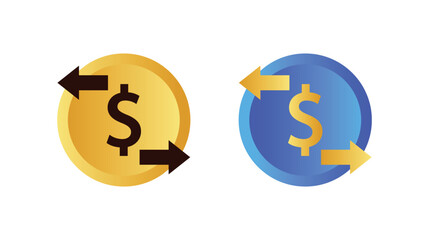 Currency exchange coin icon with left right arrows, finance transaction symbol