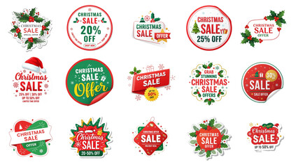 Christmas Sale Badges Vector Set - Festive Discount Labels, Stickers, and Promo Tags for Holiday Promotions