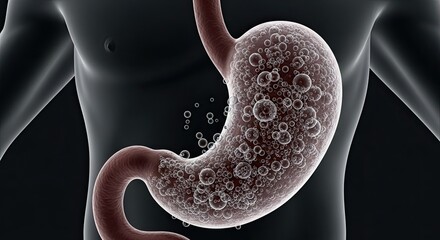 Human Stomach with Bubbles and Gas, Digestive System Illustration.