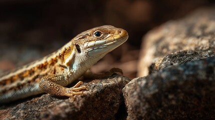 Obraz premium Close-up of lizard basking on sun-warmed rocks, detailed skin and natural lighting