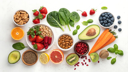 Healthy food assortment isolated on white background