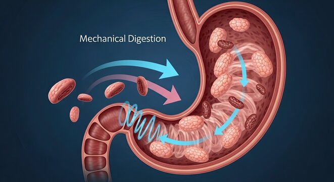Mechanical Digestion Process in Human Stomach and Intestines.