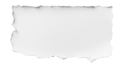 Isolated piece of torn white paper floating against a dark black background with rough edges