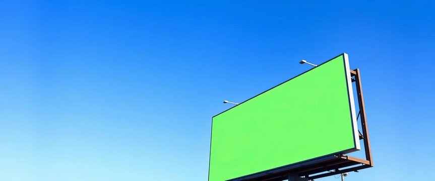 Bright, vibrant green billboard against a clear blue sky,  sign,  color