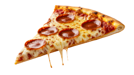 Pepperoni pizza slice with melting cheese isolated on a transparent background mozzarella