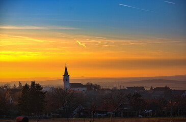 Fototapeta premium Sunset in a small village in Bakony