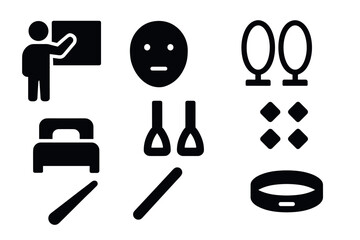 Bold vector icons set featuring education, fitness, and home elements for design projects