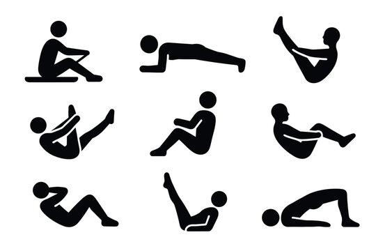 Minimalist silhouettes of exercise poses for fitness and health inspiration