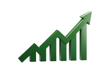 Green 3 D bar graph with upward trending arrow on black background chart, Isolated On White Background, Png Transparent