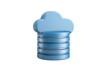 Blue cloud icon on stacked discs against black background data storage, Isolated On White Background, Png Transparent