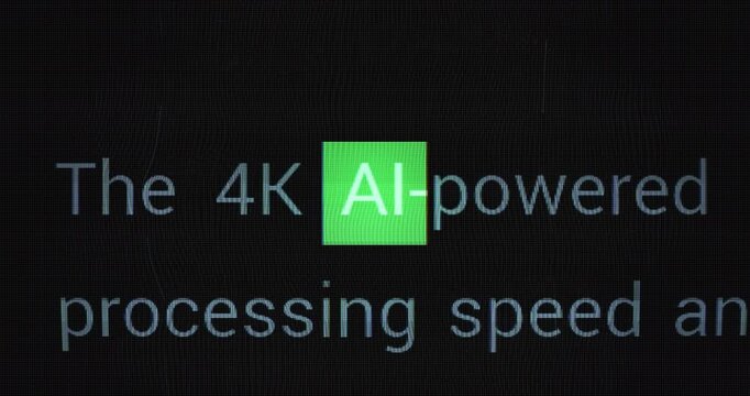 Minimalist Motion Graphic Zooms Through Highlighted AI on Digital Screen, Visualizing Artificial Intelligence, Generative Models, Conversational Technology for Modern Tech Explainers, Product Promos