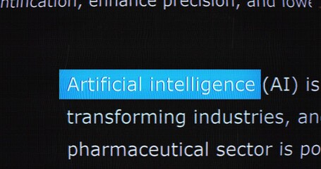Macro Typography Animation Scans Dense Documents and Headlines, Ideal for Explaining Artificial Intelligence Search, Text Mining, Policy Analysis, Data‑driven Research Workflows in Motion Graphics. - Powered by Adobe