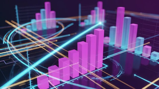Bar chart visualization with explosive light burst and flowing network lines. Business analytics and data growth concept with dynamic statistics display. Modern digital infographic for financial - Powered by Adobe