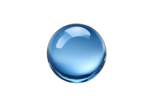Single blue water droplet with reflections on black background liquid sphere