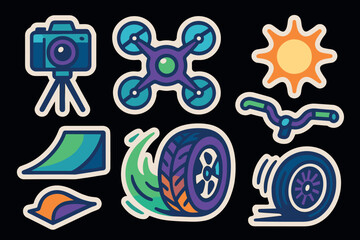 Colorful collection of filming and action sport icons for creative design projects