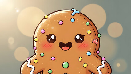 Whimsical gingerbread character with candy decorations brings holiday cheer and sweet delight, perfect for festive designs and seasonal marketing campaigns