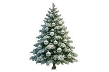 Christmas tree decorating with snowy branches and silver baubles